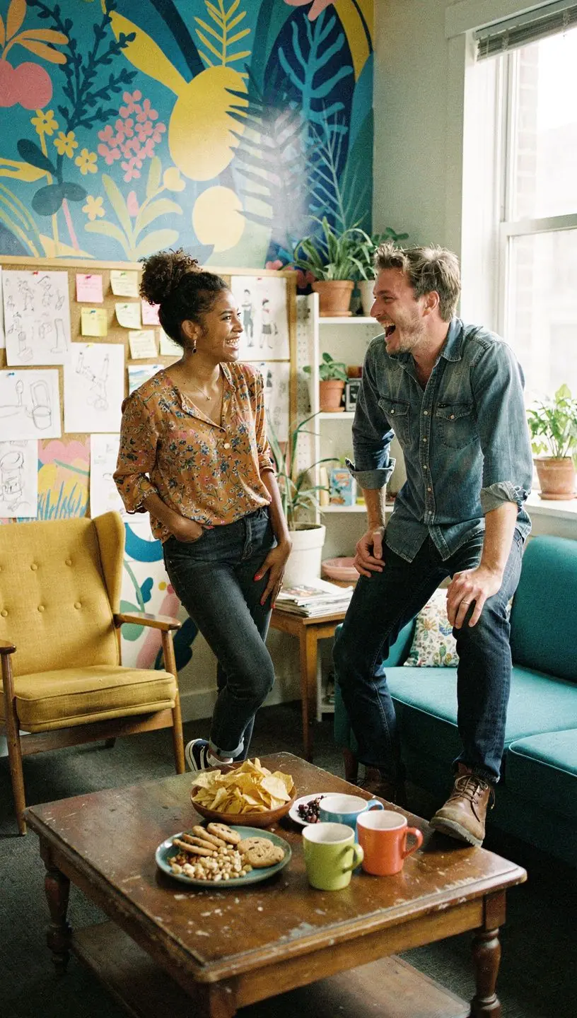 Stylowe wnętrze biura z jasnymi kolorami i naturalnym oświetleniem